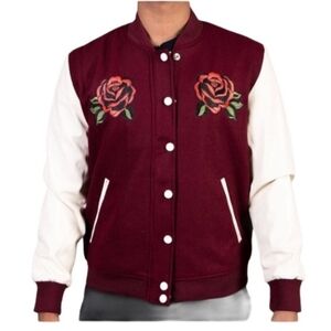 Lifted Anchors Windsor Varsity Letterman Jacket Embroidered Anchor Roses